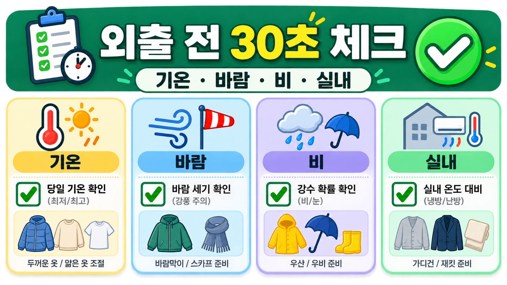기온, 바람, 비, 실내 환경을 확인하는 외출 전 옷차림 체크리스트