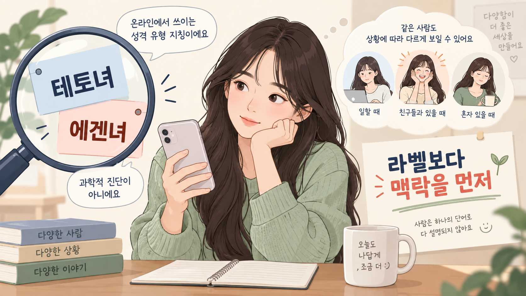 상황에 따라 달라지는 성격 표현을 설명하는 정보카드