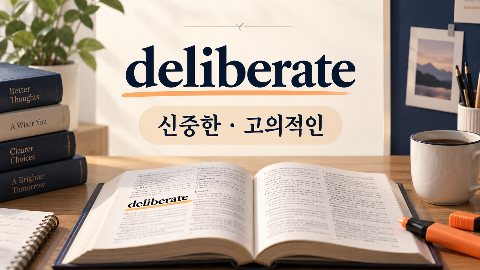 deliberate 신중한 고의적인 뜻을 보여주는 한국어 정보카드