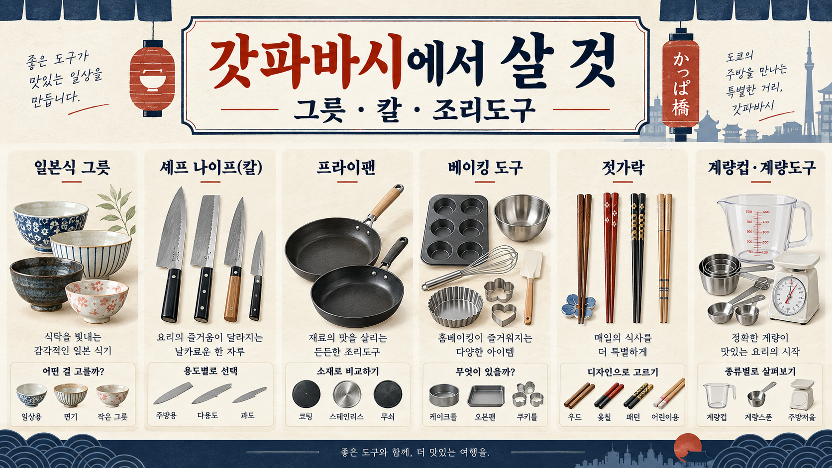 갓파바시에서 살 만한 그릇 칼 조리도구 정보카드