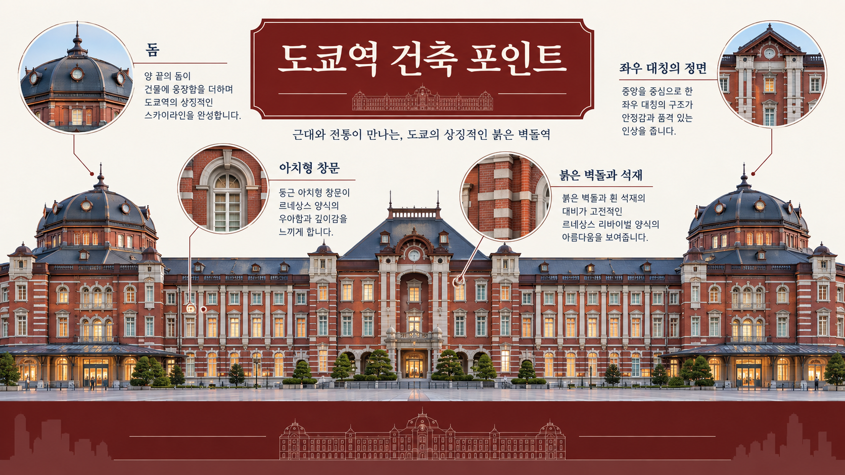 도쿄역 건축 포인트를 설명한 정보카드