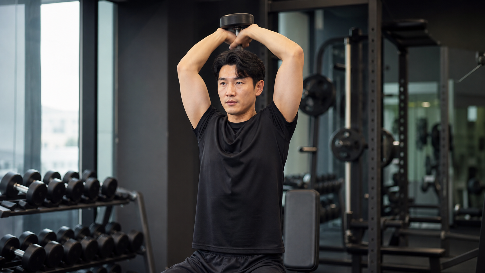 덤벨 오버헤드 트라이셉스 익스텐션 자세