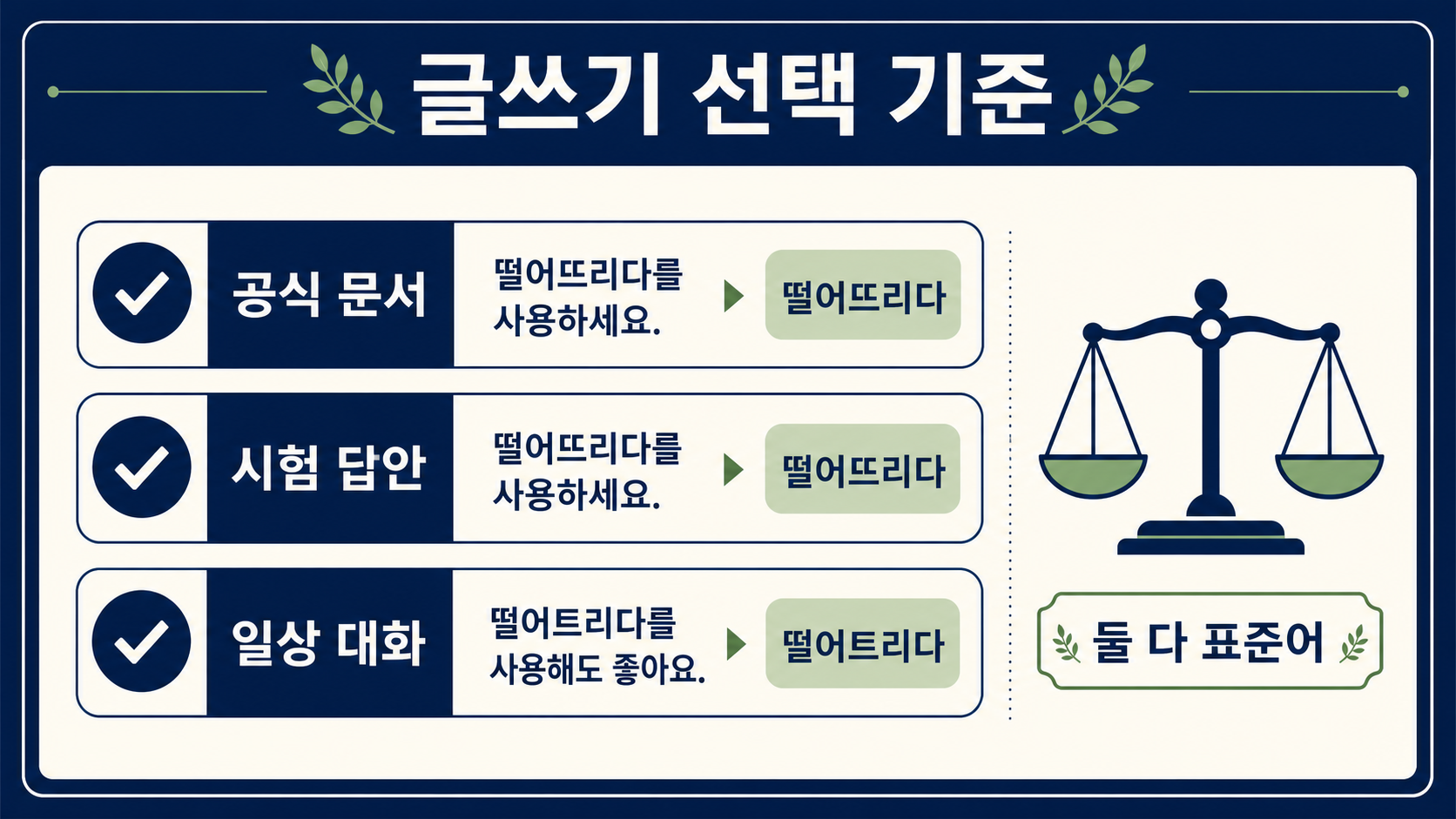 떨어뜨리다와 떨어트리다를 글쓰기 상황에 따라 고르는 정보카드