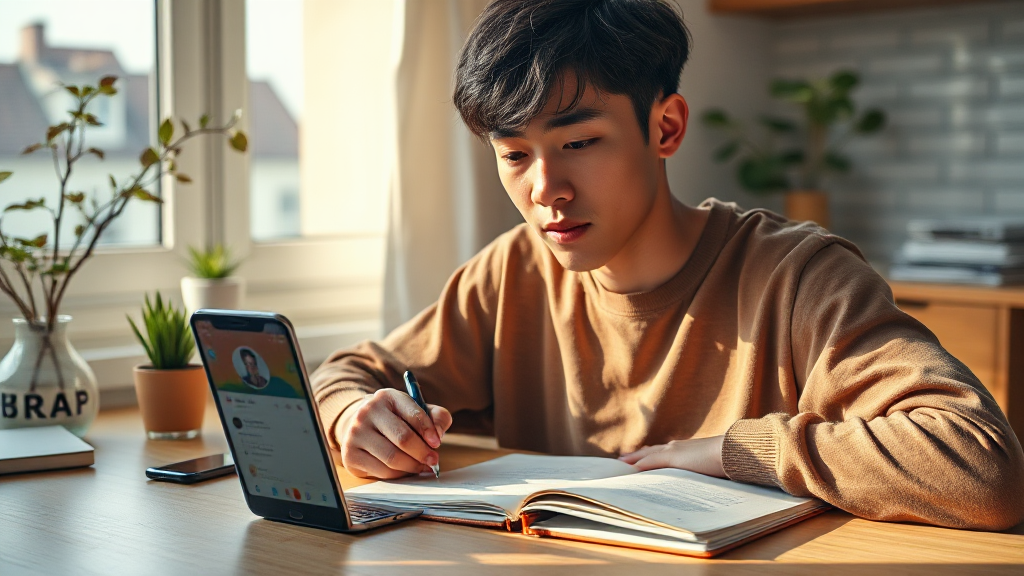 글자 없는 실제 장면의 노트에 짧은 이름 후보를 적는 모습