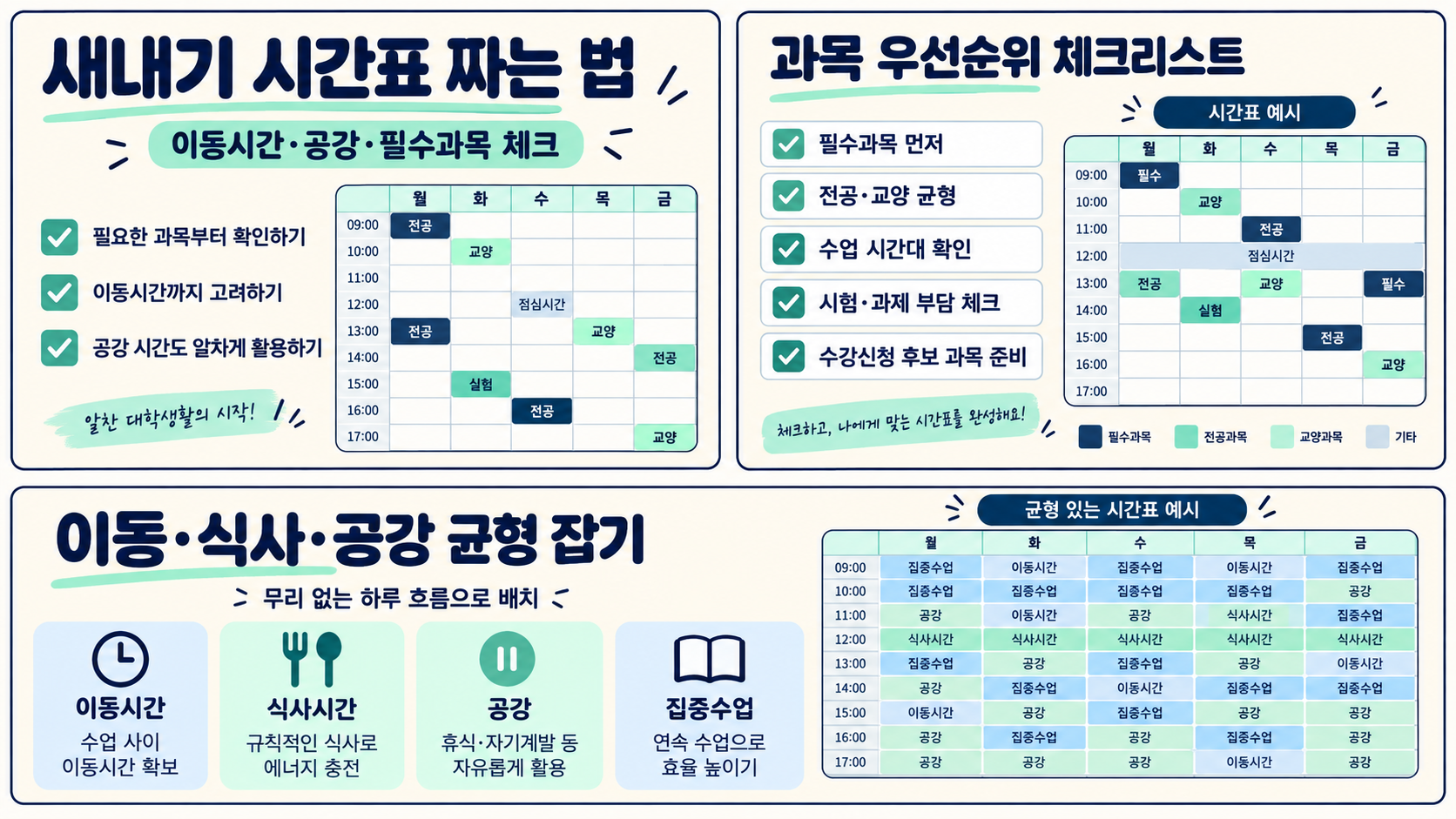 대학교 시간표 이동 시간과 공강 균형 정보카드