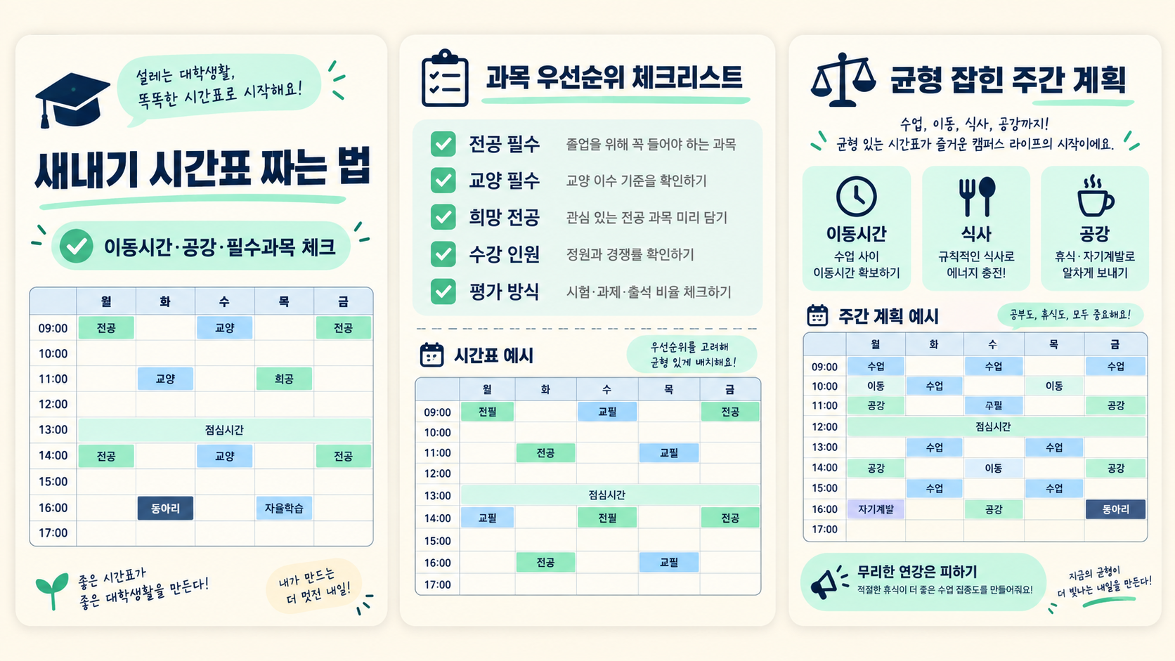 대학교 시간표 과목 우선순위 체크리스트 정보카드