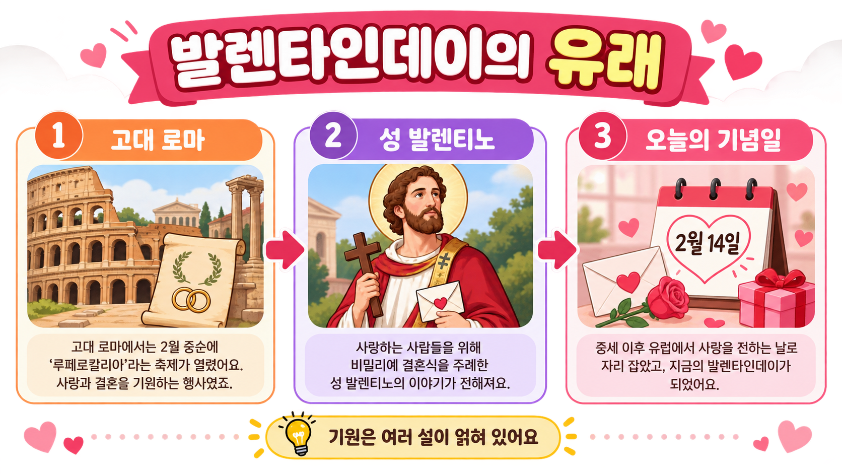 고대 로마와 성 발렌티노, 오늘의 기념일로 이어지는 발렌타인데이 유래 정보카드
