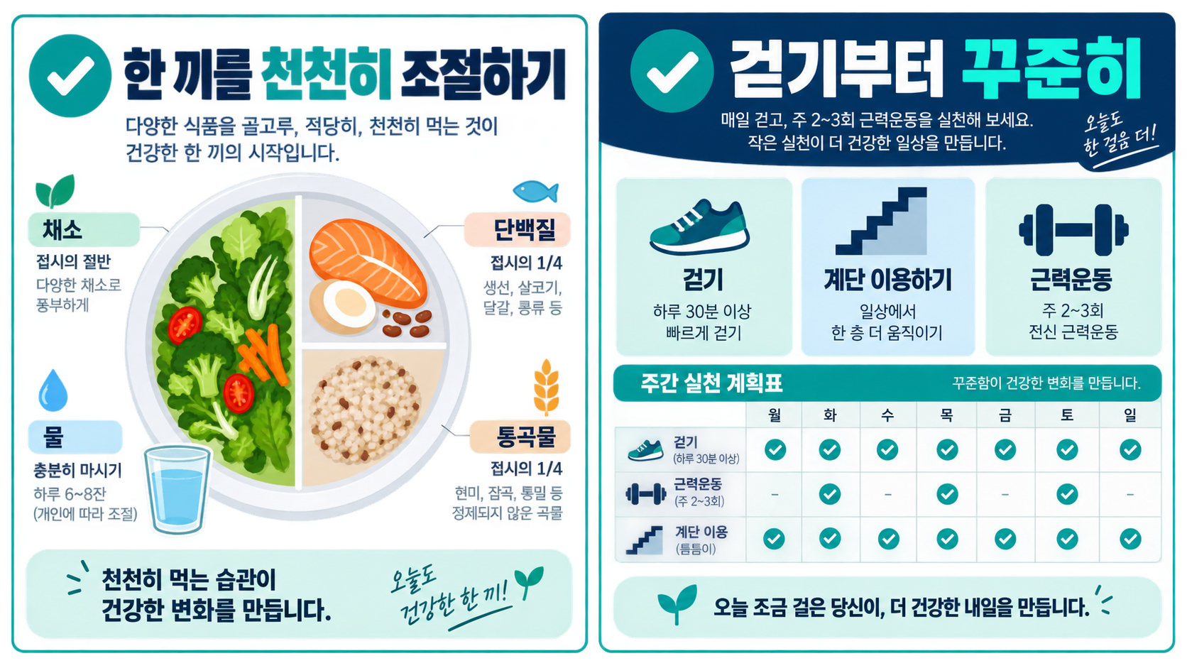 걷기와 근력운동을 조합한 내장지방 관리 활동 정보카드