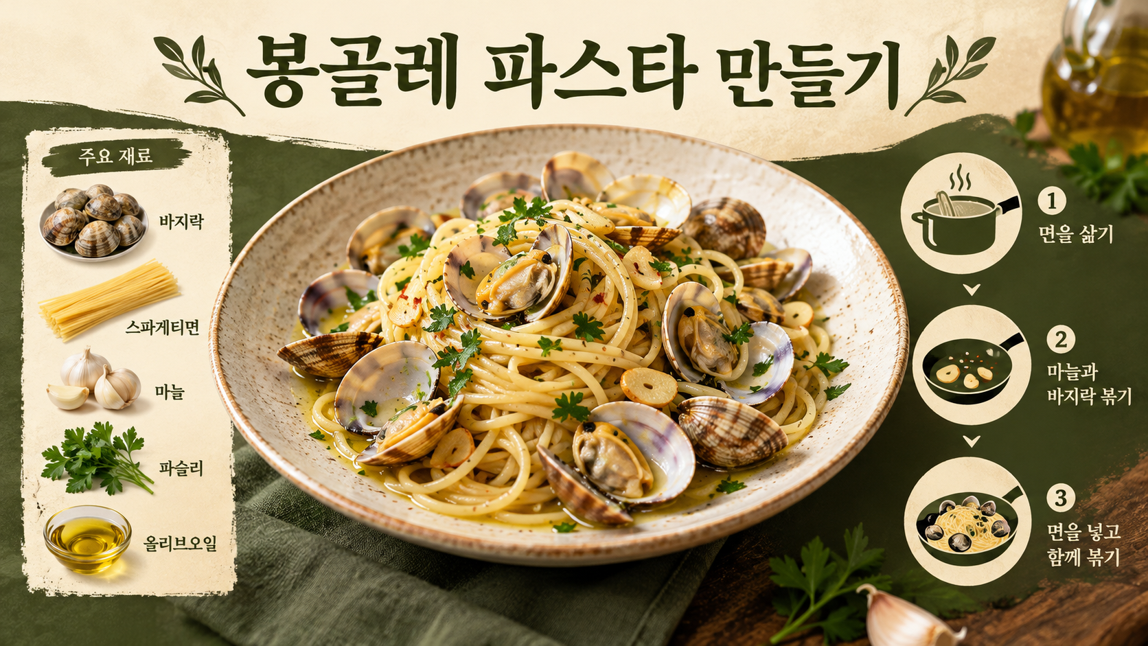 바지락과 마늘을 올린 봉골레 파스타 정보 카드