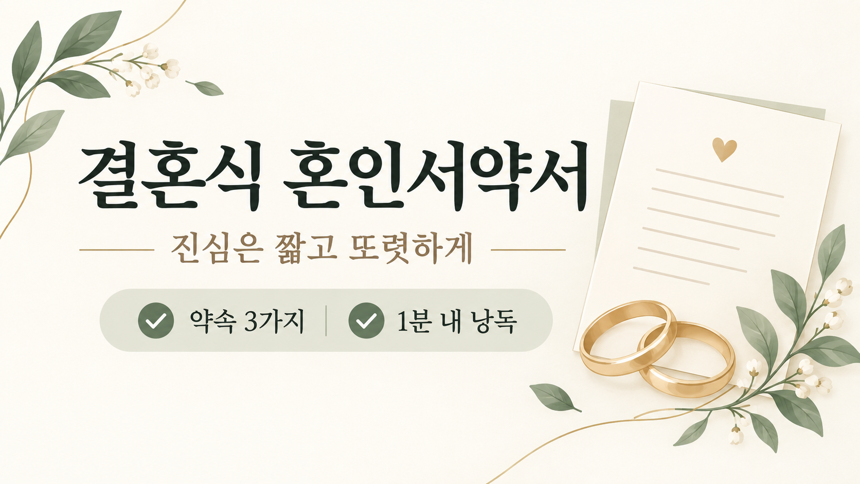 결혼식 혼인서약서를 짧고 또렷하게 쓰는 법을 알리는 한국어 정보카드