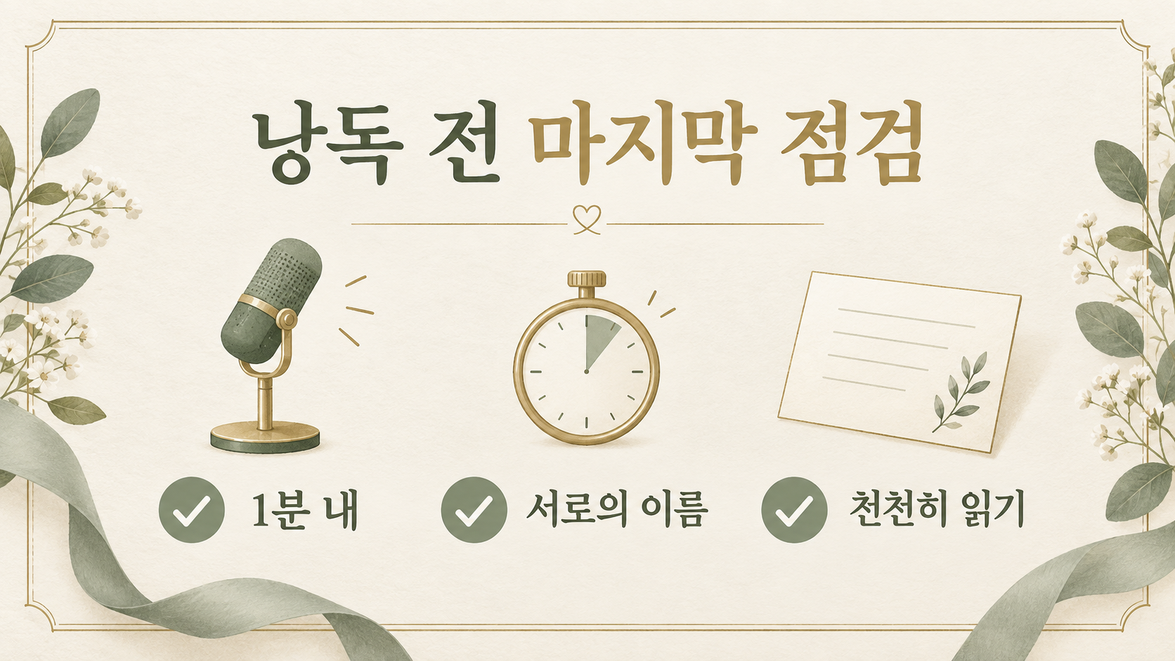 혼인서약서 낭독 전 시간, 이름, 속도를 점검하는 정보카드