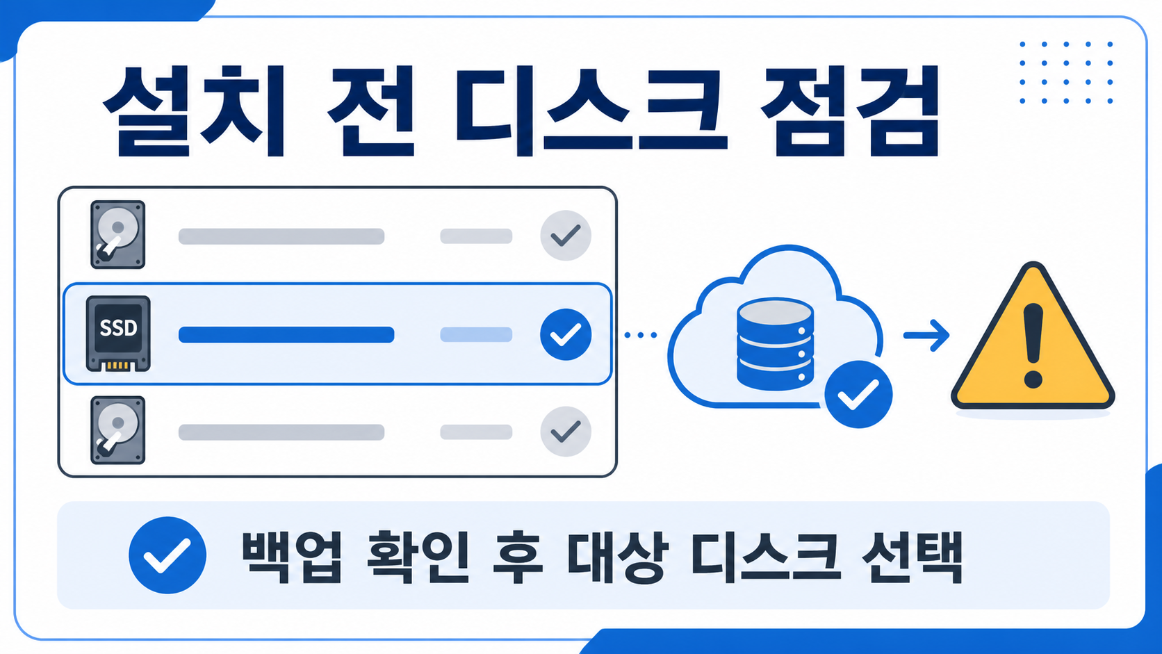 윈도우 설치 전 저장공간과 설치 대상 디스크를 확인하는 체크 카드