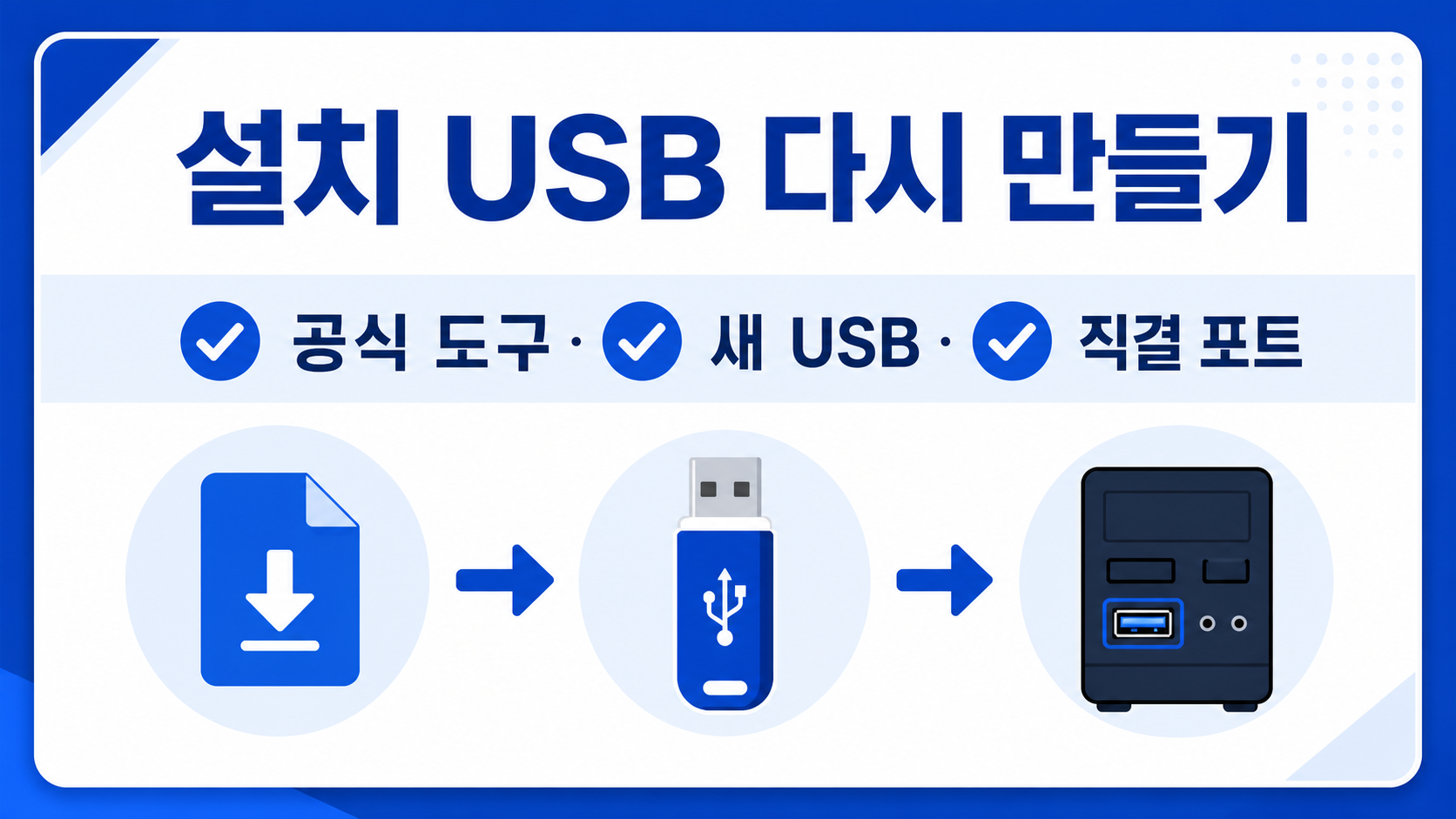 윈도우 설치 USB와 연결 장치를 점검하는 체크 카드