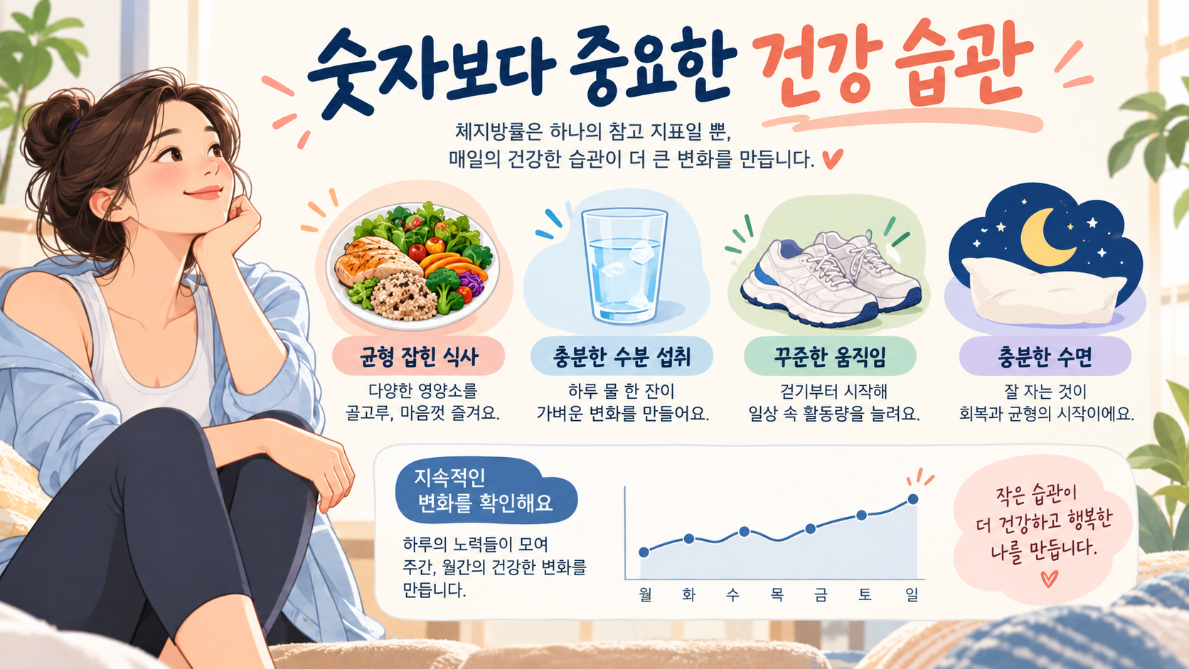균형 잡힌 식사와 운동 습관을 보여 주는 한국형 건강 정보카드