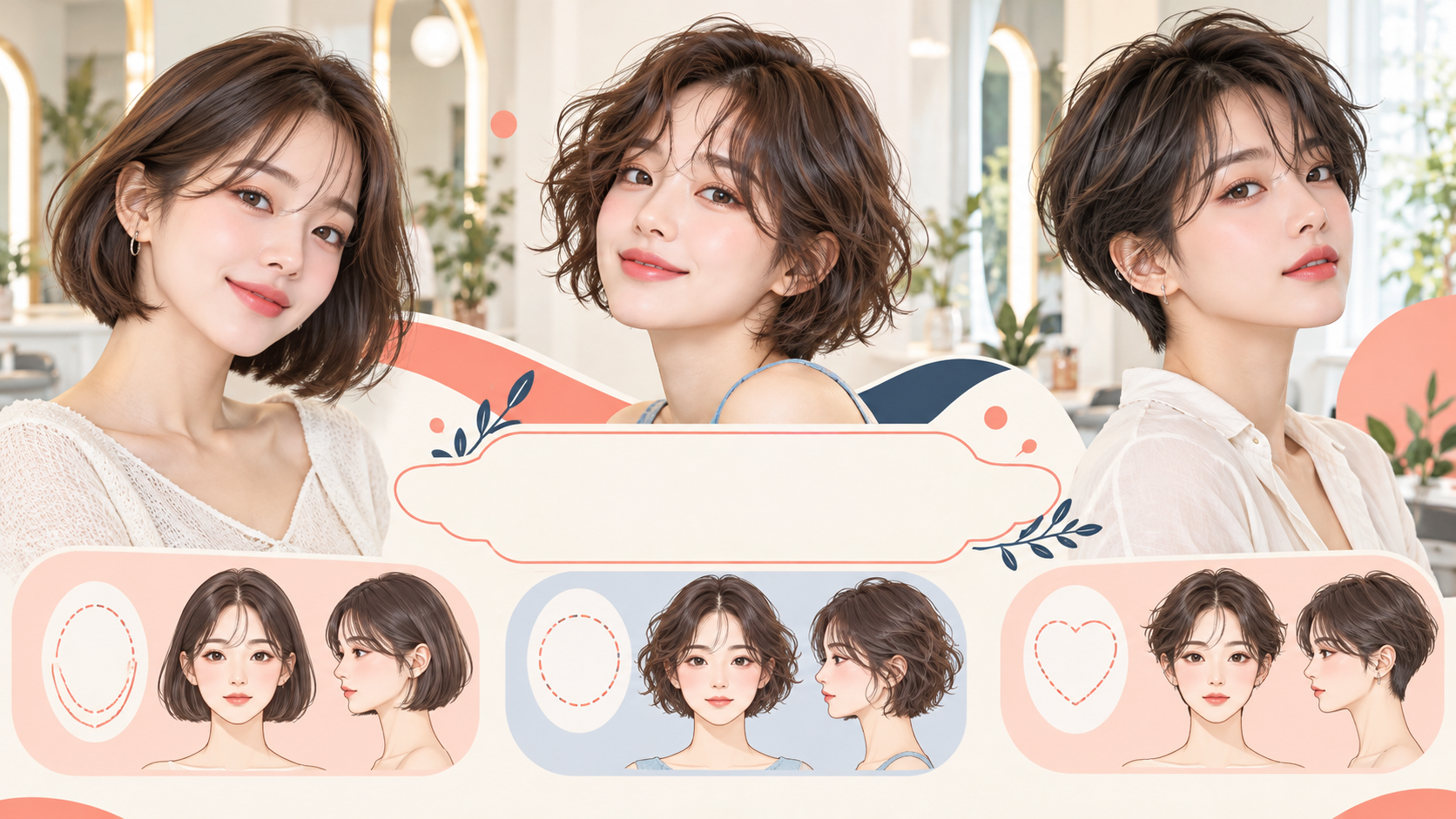 여름 숏컷과 숏컷펌의 얼굴형별 실루엣 정보카드