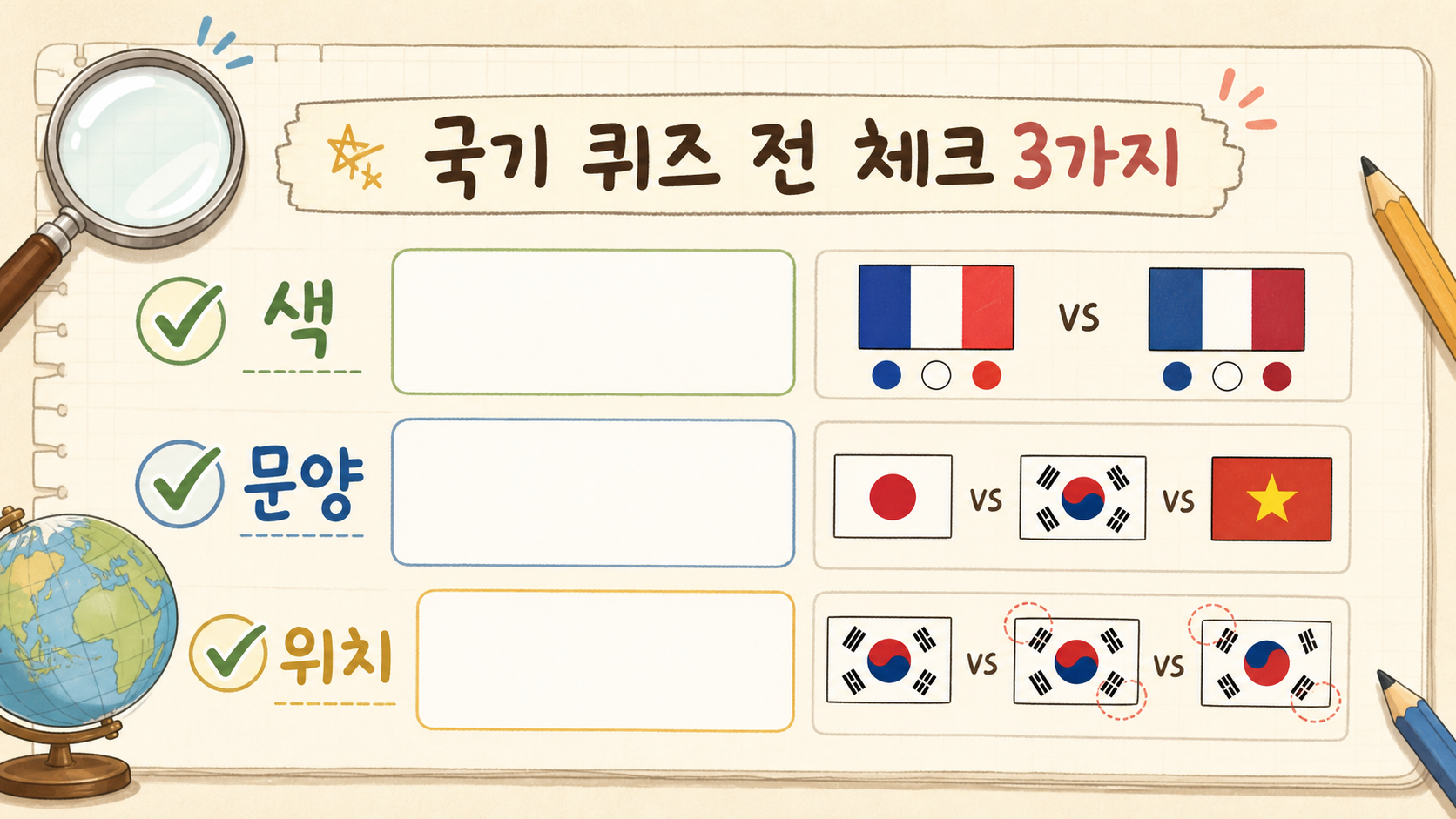 국기 퀴즈 전 체크리스트 정보 카드
