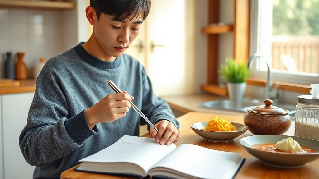 음식 기록을 하는 식탁 장면