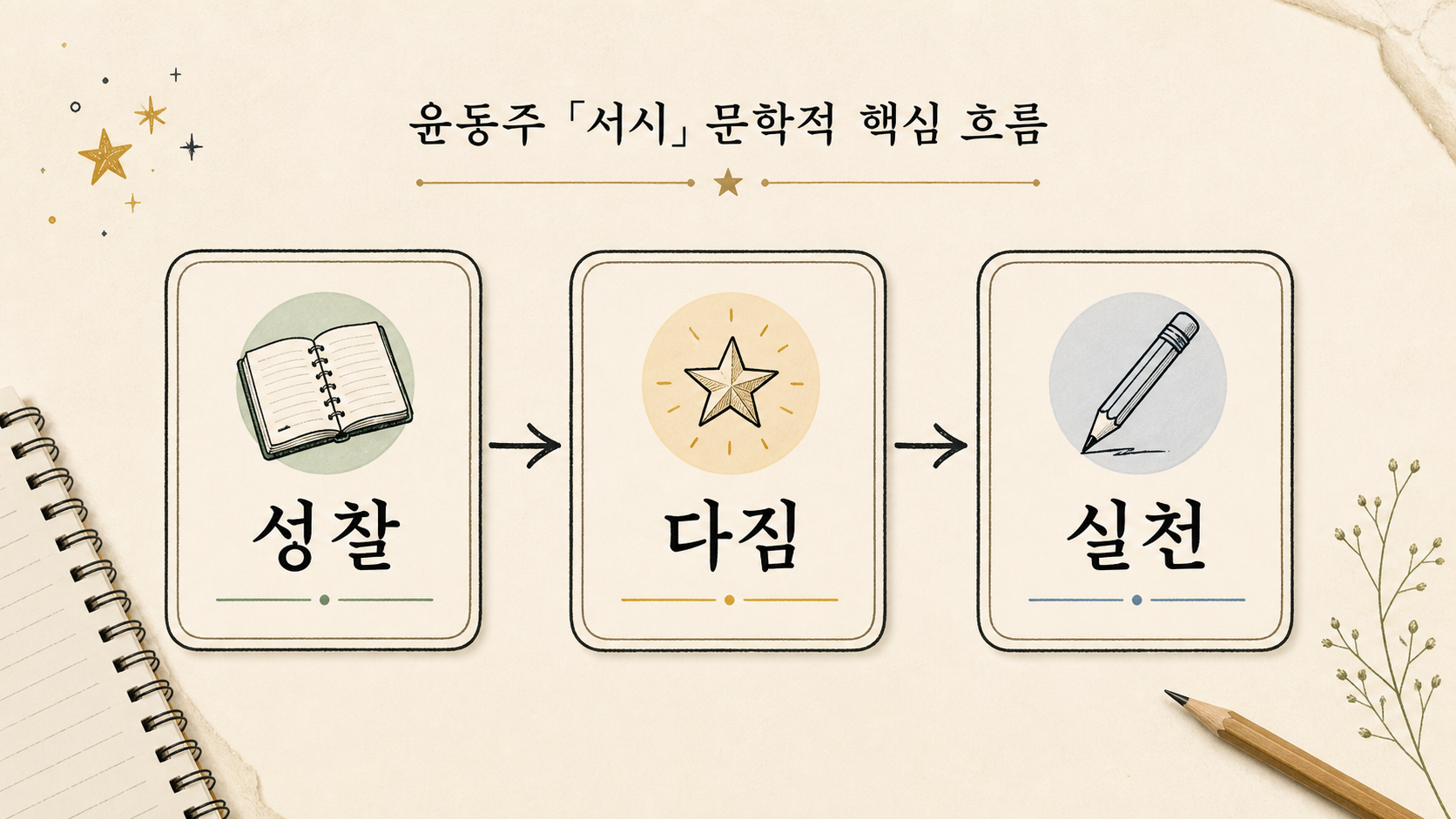 윤동주 서시의 성찰 다짐 실천 흐름 정보카드