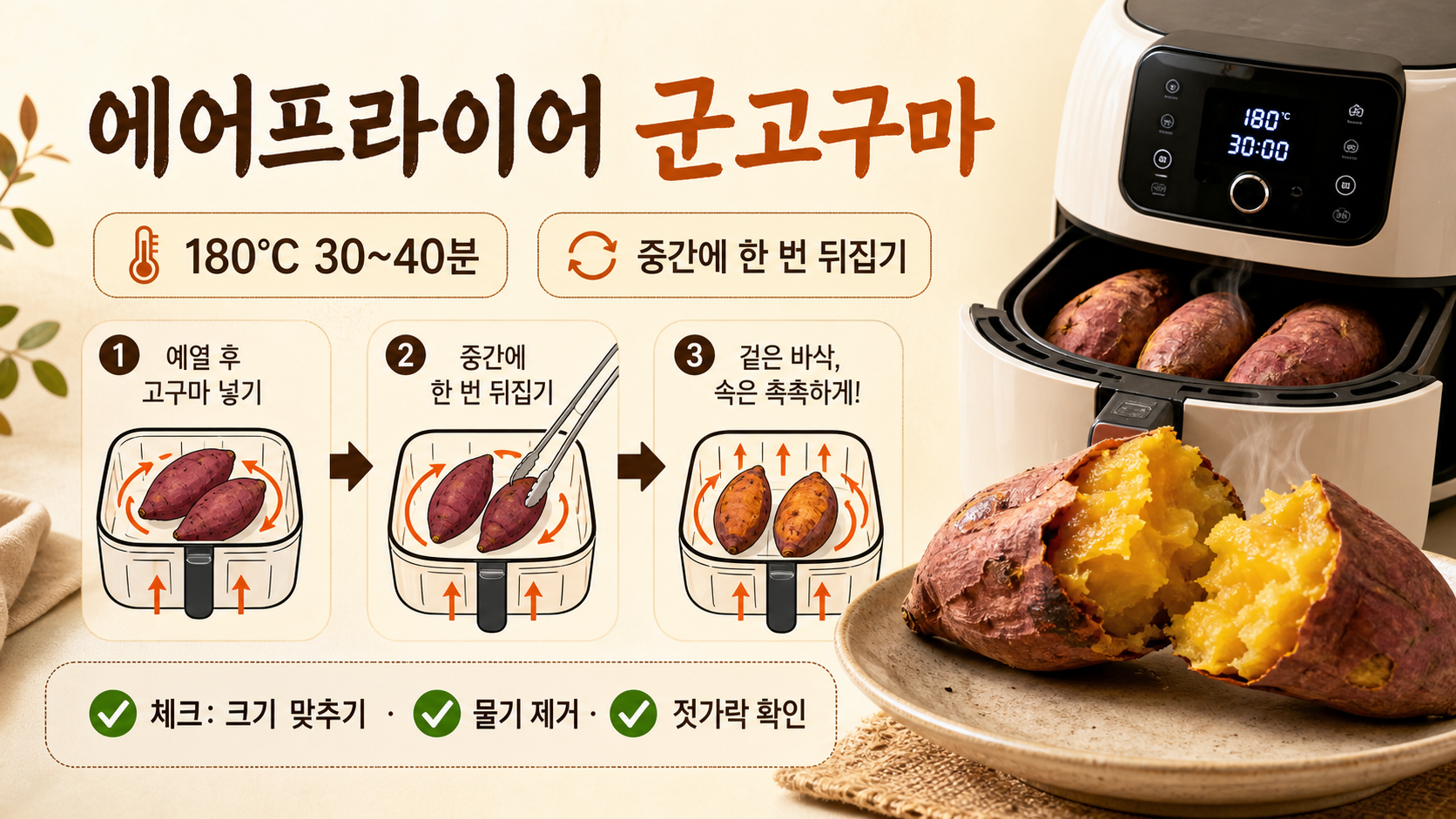 에어프라이어 군고구마 온도와 시간 정보 카드