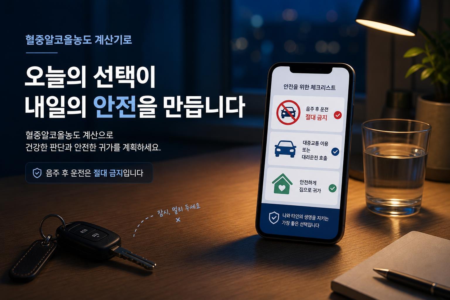 혈중알코올농도 계산기: 위드마크식 추정, 해독 시간, 음주운전 기준 주의 대표 이미지