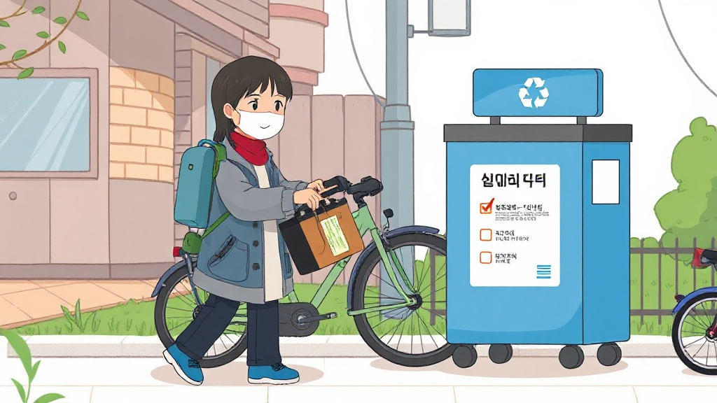 절연테이프로 단자를 감싼 폐배터리를 수거함에 배출하는 모습