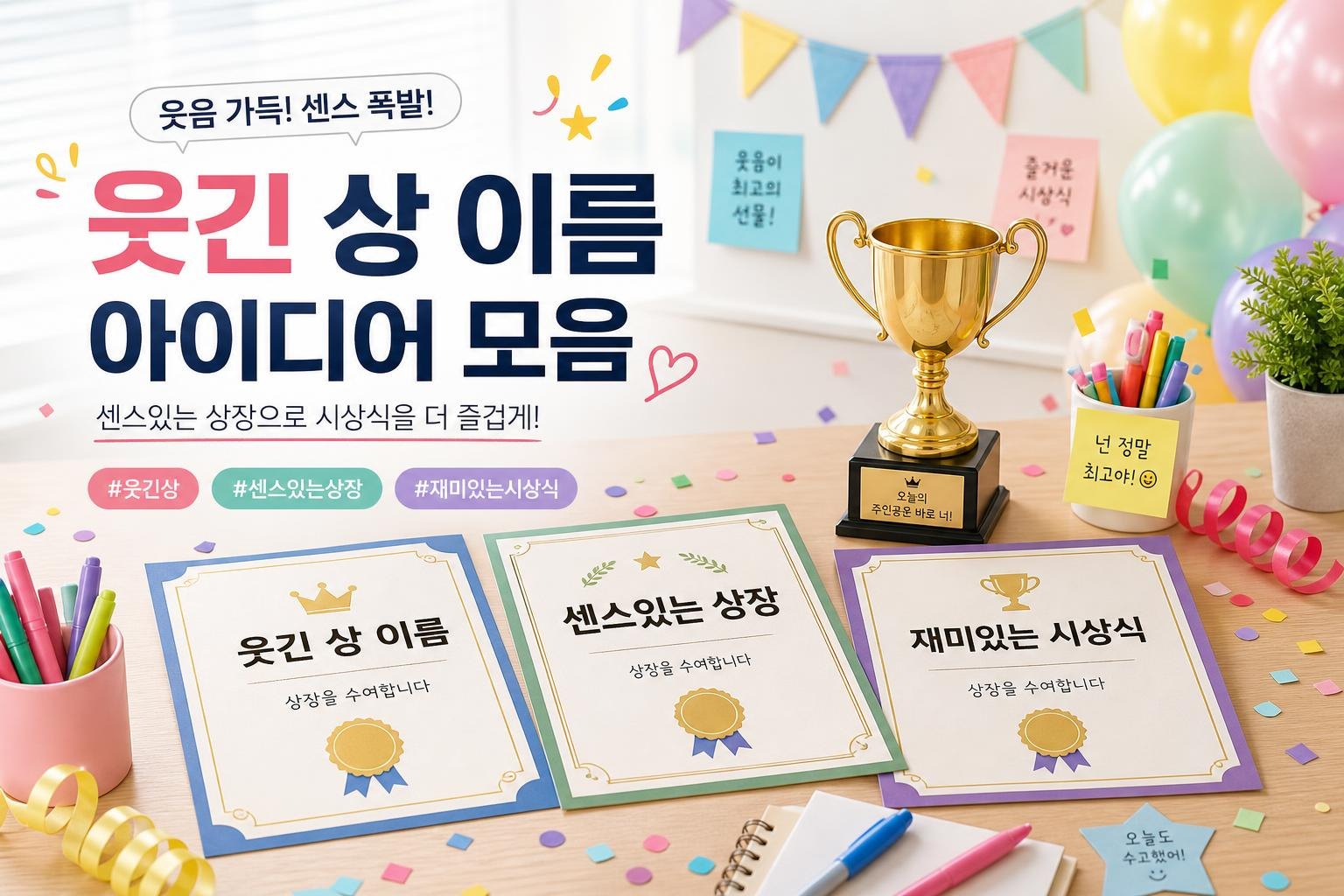 웃긴 상 이름 추천 생성기: 회사·학교·가족·친구모임 상장 문구 모음 대표 이미지