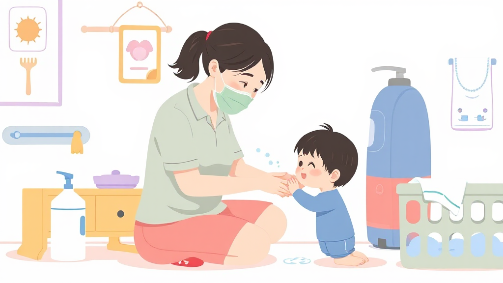 수족구병 예방을 위해 손 씻기와 장난감, 문손잡이 소독을 하는 가정·어린이집 이미지