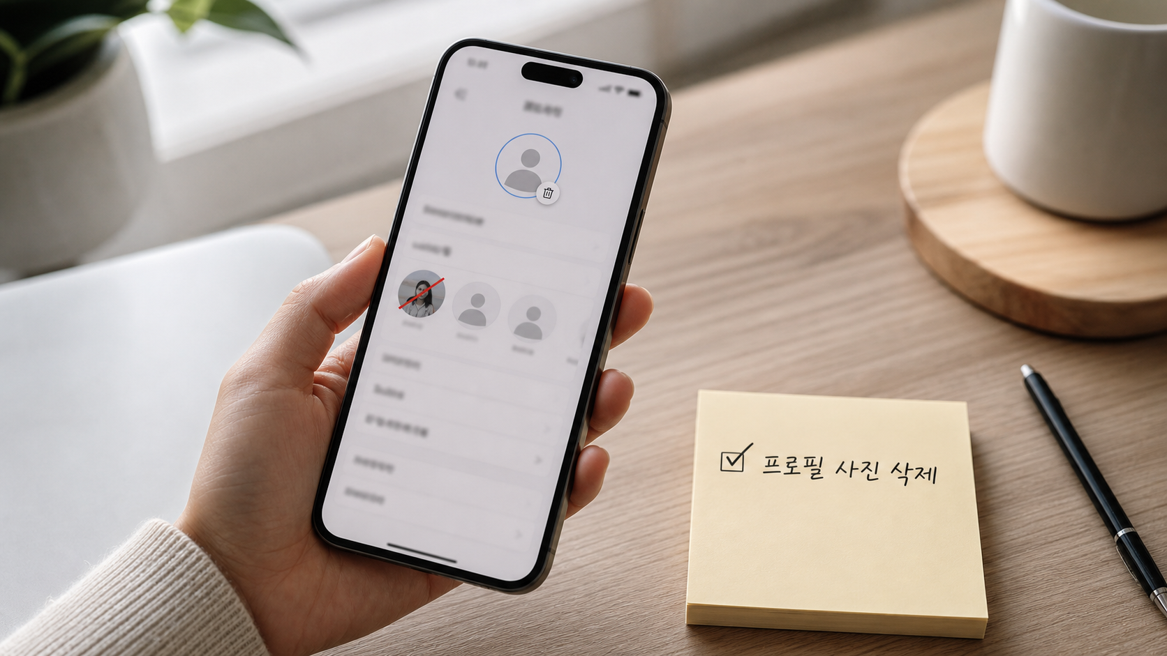 스마트폰에서 인스타 프로필 사진 삭제를 준비하며 기본프사로 되돌리는 실제 사용 상황