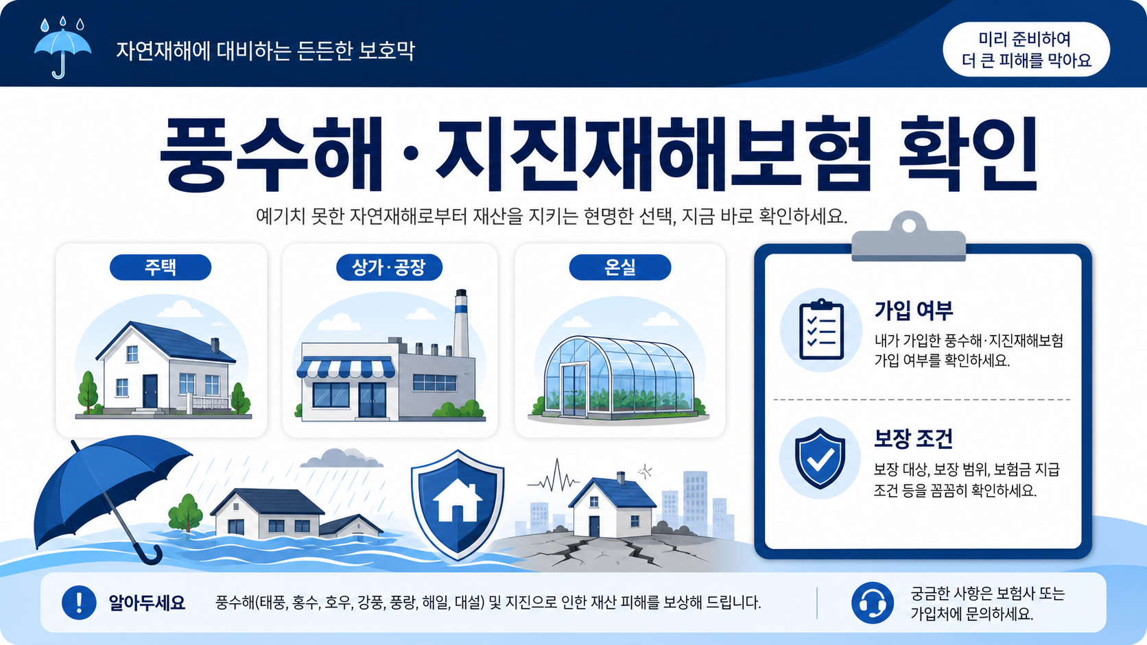 풍수해보험과 재난지원금을 함께 확인하는 안내 이미지