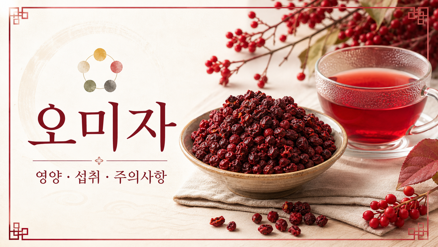 말린 오미자와 오미자차를 담은 정보 카드