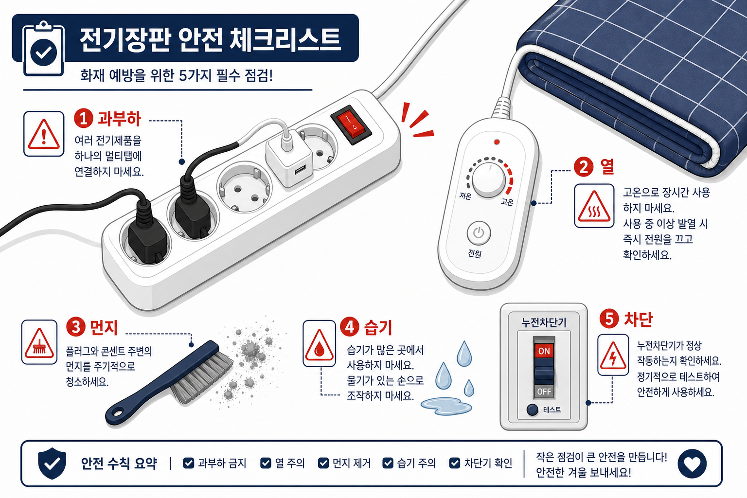 멀티탭 전기장판 화재 예방 다섯 가지 점검 항목 이미지