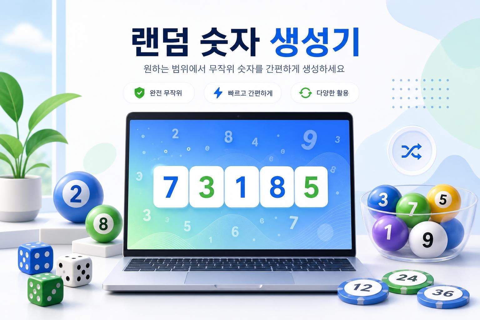 난수 생성기: 랜덤 숫자 뽑기, 중복 제외, 추첨·조 편성 도구 대표 이미지