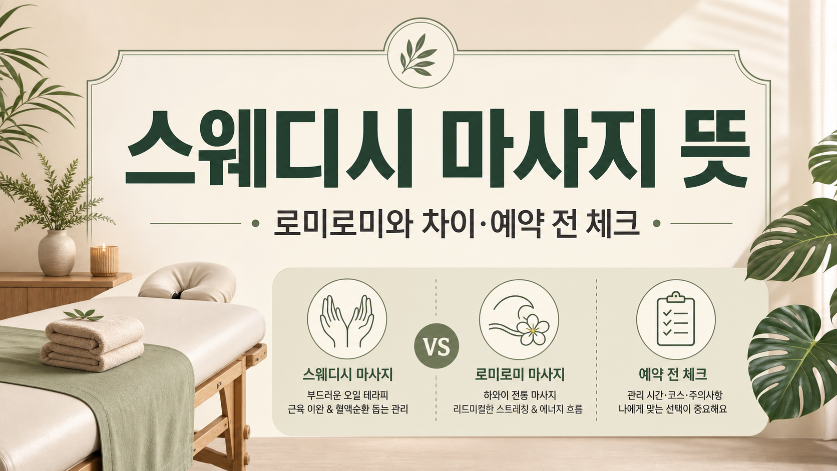 스웨디시 마사지와 로미로미 차이를 정리한 정보카드