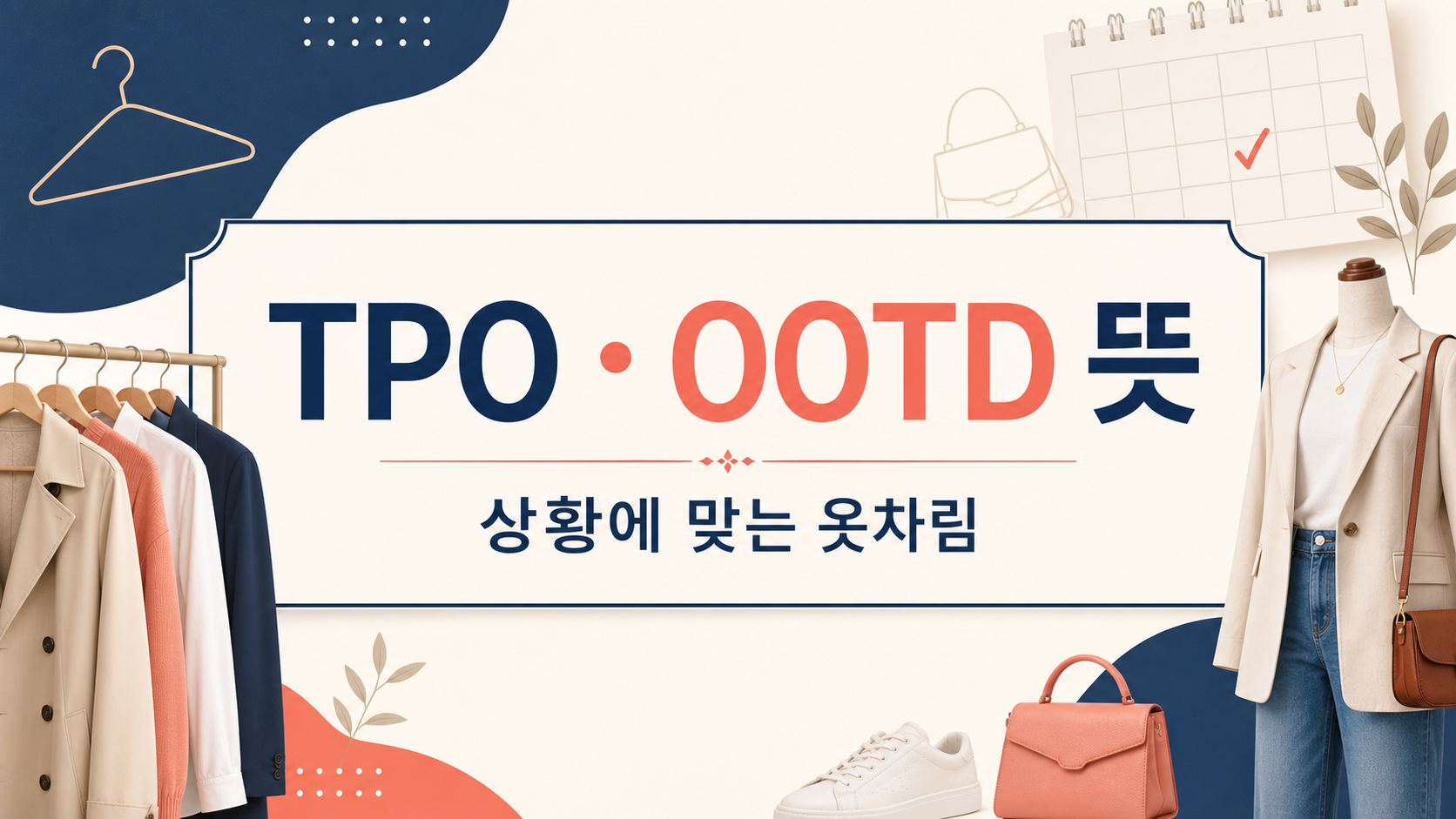 TPO와 OOTD 뜻을 설명하는 패션 정보 카드