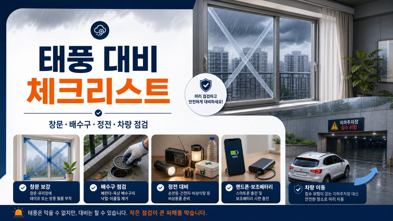 태풍 대비 창문 배수구 정전 차량 체크리스트 대표 이미지