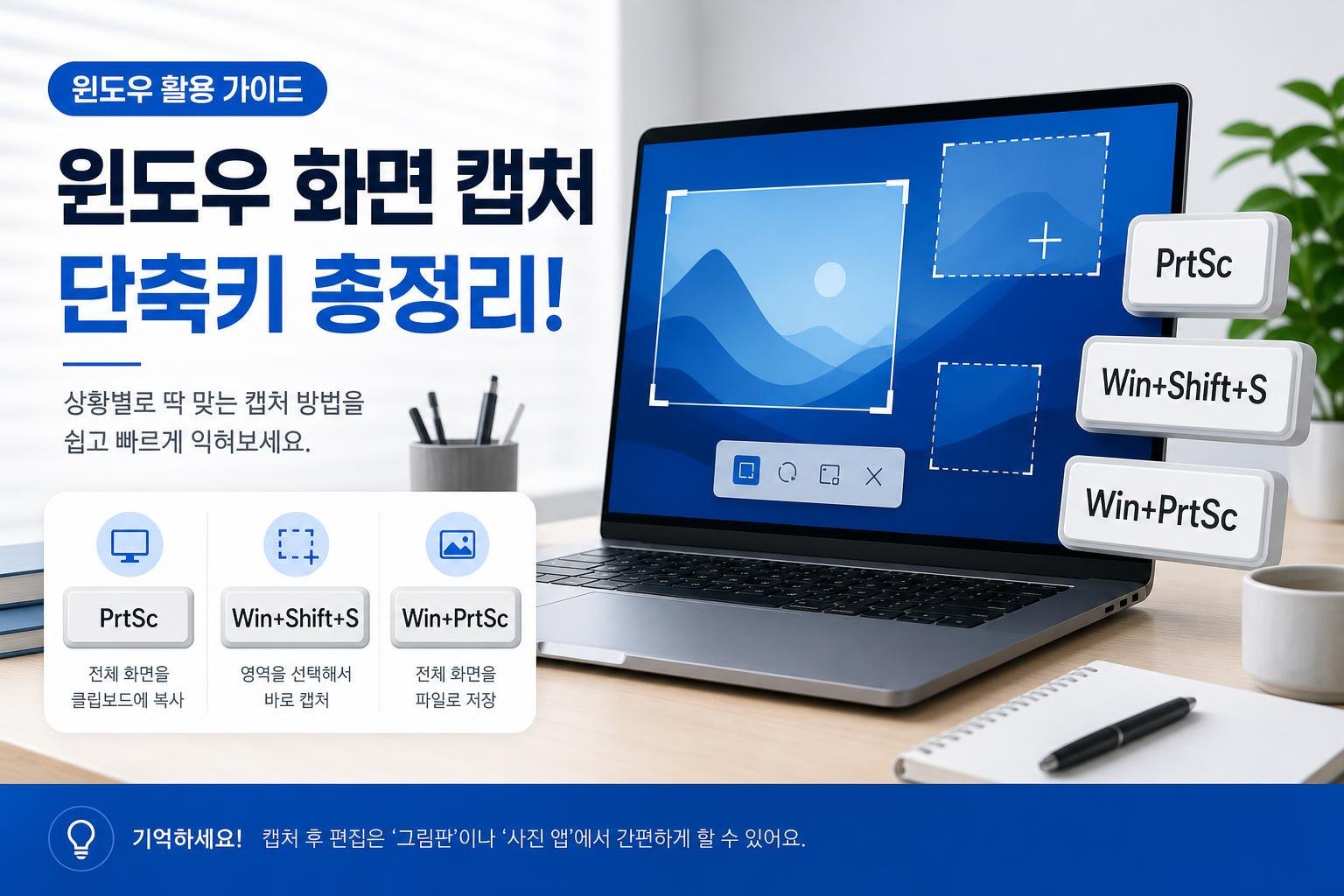 윈도우 화면 캡처 방법 총정리: 단축키, 저장 위치, 캡처 안 될 때 해결 대표 이미지